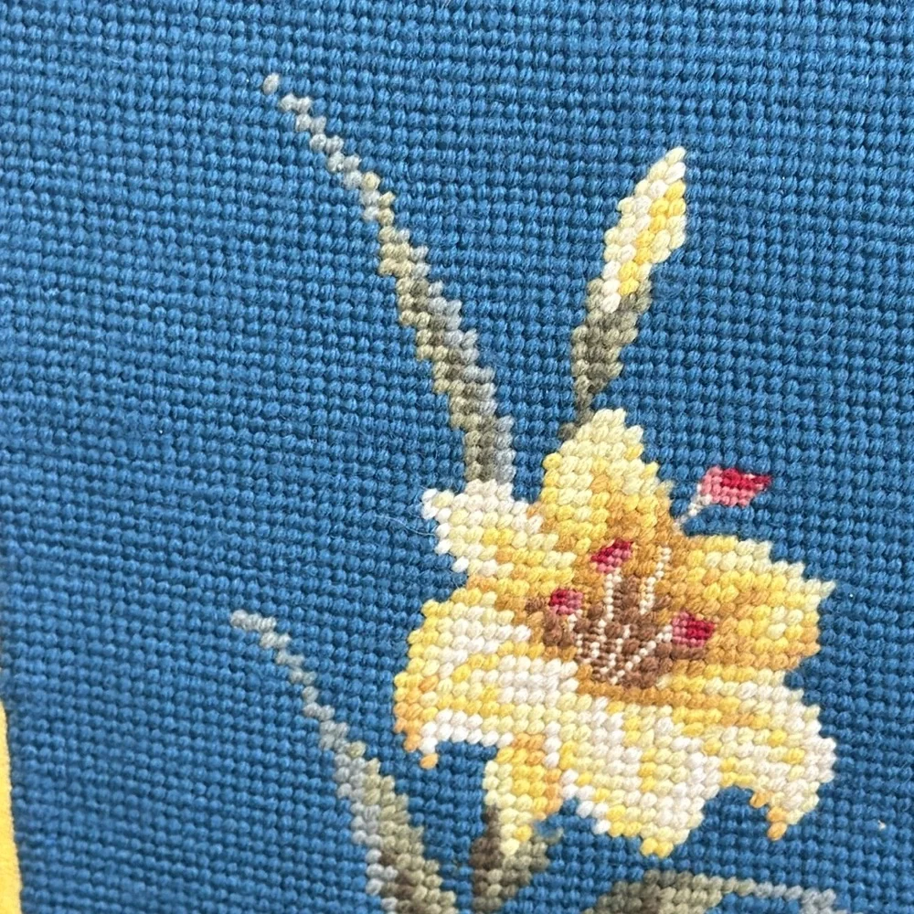 Vintage Petit Point Bell Pull Needle Point Velvet Backed Birds & Flowers Design